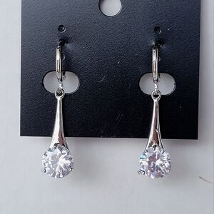 CZ Drop Earrings Silvertone